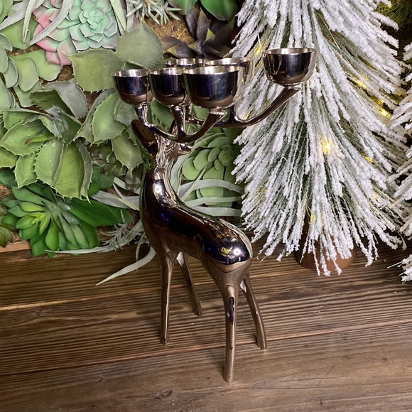 Pottery Barn Large Metal Reflective Silver Reindeer Tea Light Candle Holder - Picture 10 of 16